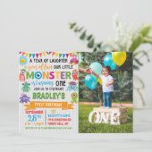 Little Monster 1st Birthday Foto Kaart (Staand voorkant)