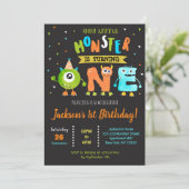 Little Monster 1st Birthday Party Invitations Boy Kaart (Staand voorkant)