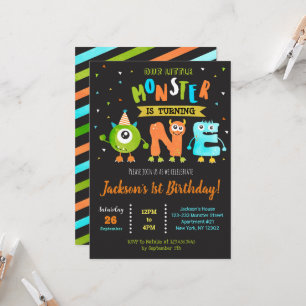 Little Monster 1st Birthday Party Invitations Boy Kaart