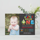 Little Monster 1st Birthday Party Invitations boy Kaart (Staand voorkant)