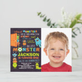 Little Monster 1st Birthday Photo Invitation Kaart (Staand voorkant)