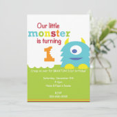 Little Monster 1st Birthday uitnodiging blauw groe (Staand voorkant)