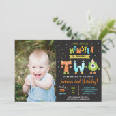 Little Monster 2e Birthday Party Invitations boy Kaart (Staand voorkant)