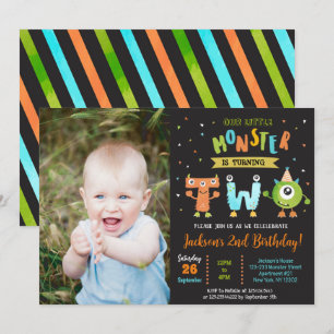 Little Monster 2e Birthday Party Invitations boy Kaart