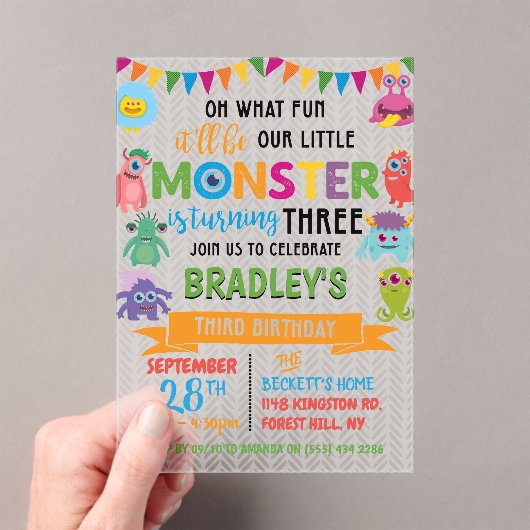 Little Monster 3rd Birthday Acryl Uitnodigingen (Insitu (Draagbaar))