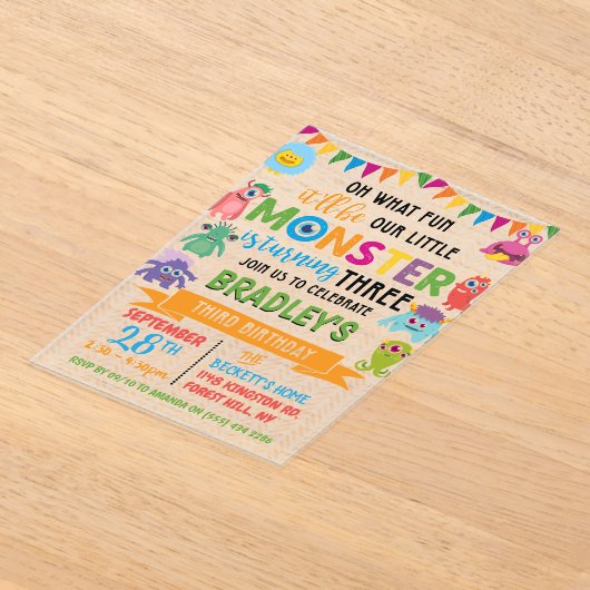 Little Monster 3rd Birthday Acryl Uitnodigingen (Laagn)