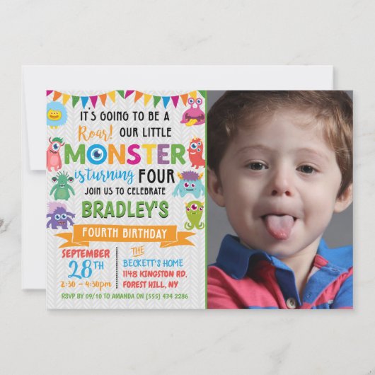 Little Monster 4th Birthday Foto Kaart (Voorkant)