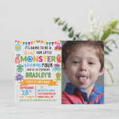 Little Monster 4th Birthday Foto Kaart (Staand voorkant)