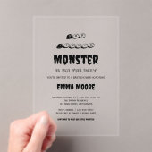 Little Monster Baby Shower Typography Design Acryl Uitnodigingen (Insitu (Draagbaar))