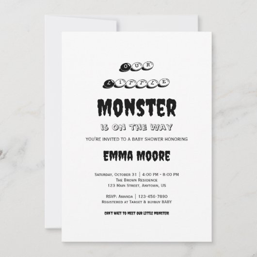 Little Monster Baby Shower Typography Design Kaart (Voorkant)
