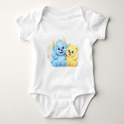 Little Monster Beste Vrienden Zoete Pastel Duo Romper (Voorkant)
