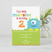 Little Monster Birthday Invitation - 2e verjaardag Kaart (Staand voorkant)