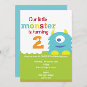 Little Monster Birthday Invitation - 2e verjaardag Kaart (Voorkant / Achterkant)