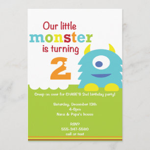 Little Monster Birthday Invitation - 2e verjaardag Kaart