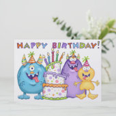Little Monster Birthday Invitation Kaart (Staand voorkant)