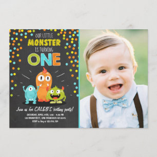 Little Monster Birthday Party Invitation Chalk Kaart