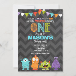 Little Monster Birthday Party Invitation Chalk Kaart
