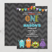 Little Monster Birthday Party Invitation Chalk Kaart (Voorkant / Achterkant)