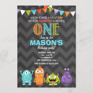 Little Monster Birthday Party Invitation Chalk Kaart