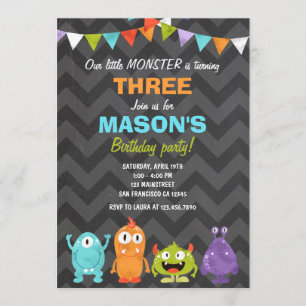 Little Monster Birthday Party Invitation Chalk Kaart