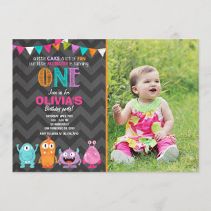 Little Monster Birthday Party Invitation Girl Pink Kaart