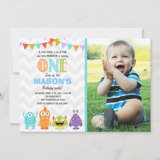 Little Monster Birthday Party Invitation Kaart (Voorkant)