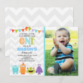 Little Monster Birthday Party Invitation Kaart (Voorkant / Achterkant)