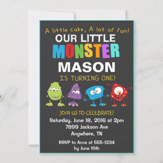 Little Monster Birthday Party Invitation Kaart (Voorkant)