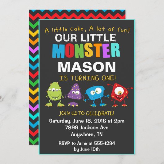 Little Monster Birthday Party Invitation Kaart (Voorkant / Achterkant)
