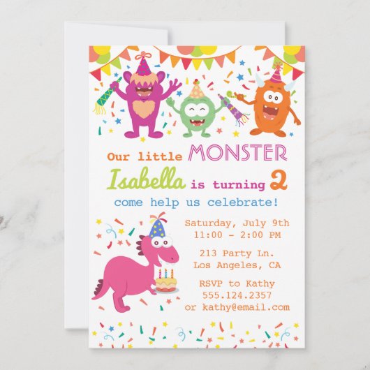Little Monster Birthday Party Invitation Kaart (Voorkant)