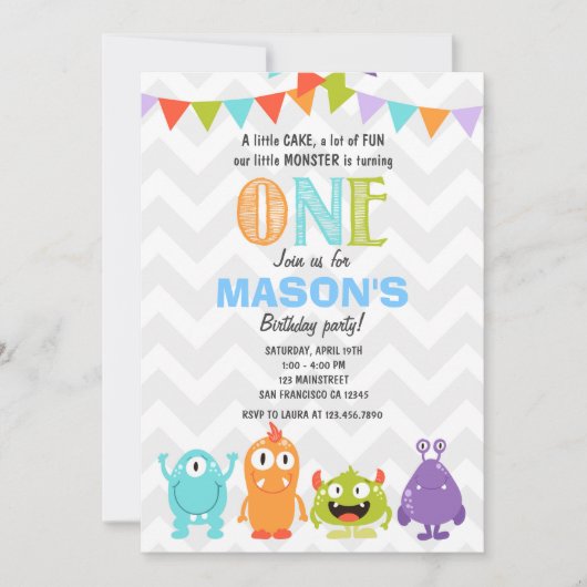 Little Monster Birthday Party Invitation Kaart (Voorkant)
