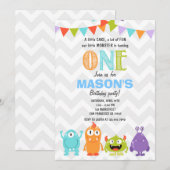 Little Monster Birthday Party Invitation Kaart (Voorkant / Achterkant)
