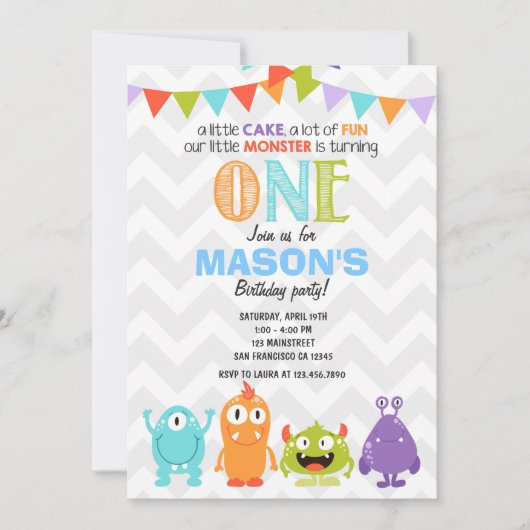 Little Monster Birthday Party Invitation Kaart (Voorkant)