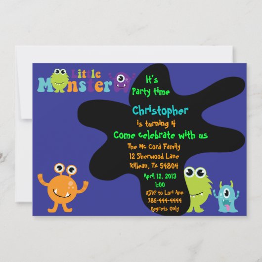 Little Monster Birthday Party Invitation Kaart (Voorkant)