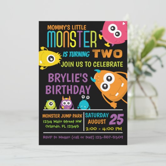 Little Monster Birthday Party Invite Kaart (Staand voorkant)