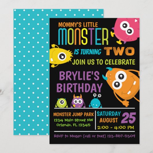 Little Monster Birthday Party Invite Kaart (Voorkant / Achterkant)