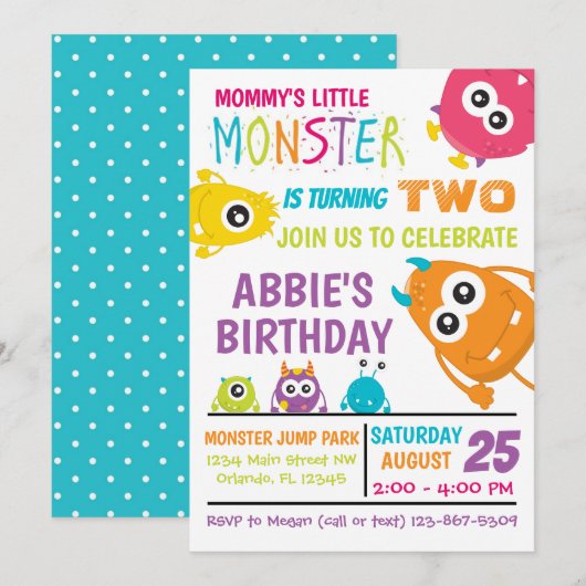 Little Monster Birthday Party Invite Kaart (Voorkant / Achterkant)
