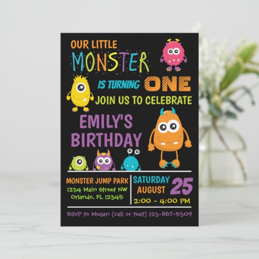 Little Monster Birthday Party Invite Kaart (Staand voorkant)