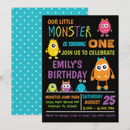 Little Monster Birthday Party Invite Kaart (Voorkant / Achterkant)
