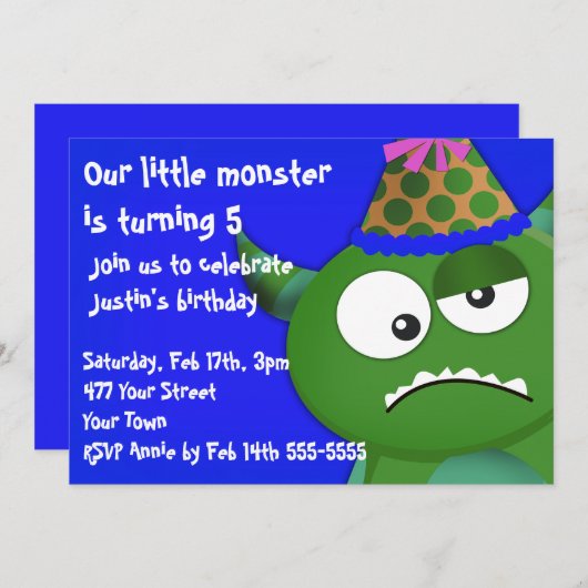 Little Monster Birthday Party Kaart (Voorkant / Achterkant)
