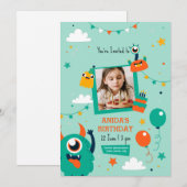 Little Monster Birthday party-uitnodiging Feestdagenkaart (Voorkant / Achterkant)