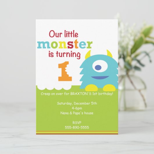 Little Monster Birthday-uitnodiging Kaart (Staand voorkant)