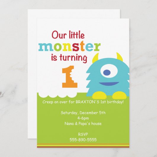 Little Monster Birthday-uitnodiging Kaart (Voorkant / Achterkant)