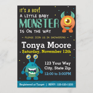 Little Monster Blue Baby shower Invitation Kaart