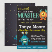 Little Monster Blue Baby shower Kaart (Voorkant / Achterkant)