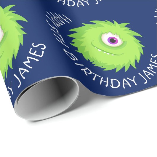 Little Monster Blue Green Cadeaupapier (Rol Hoek)