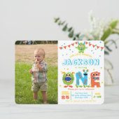 Little Monster-bord jongen 1 e verjaardag foto I Kaart (Staand voorkant)