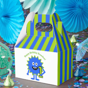 Little Monster Boy 1e Verjaardag Blauwe Strepen Sc Bedankdoosjes
