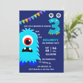 Little Monster Boy 3rd Birthday Party Kaart (Staand voorkant)