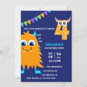 Little Monster Boy 4th Birthday Party Kaart (Voorkant)